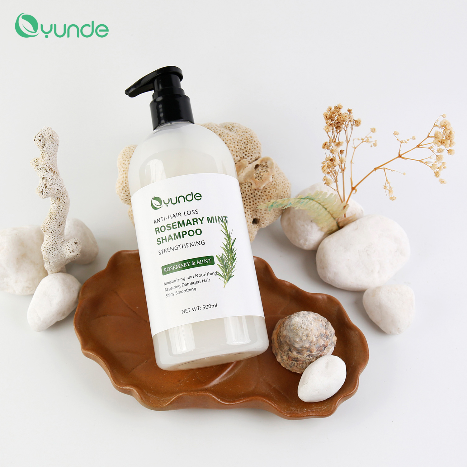 Rosemary Shampoo Bottle Emphasizing Scalp Care and Anti-Hair Fall Properties